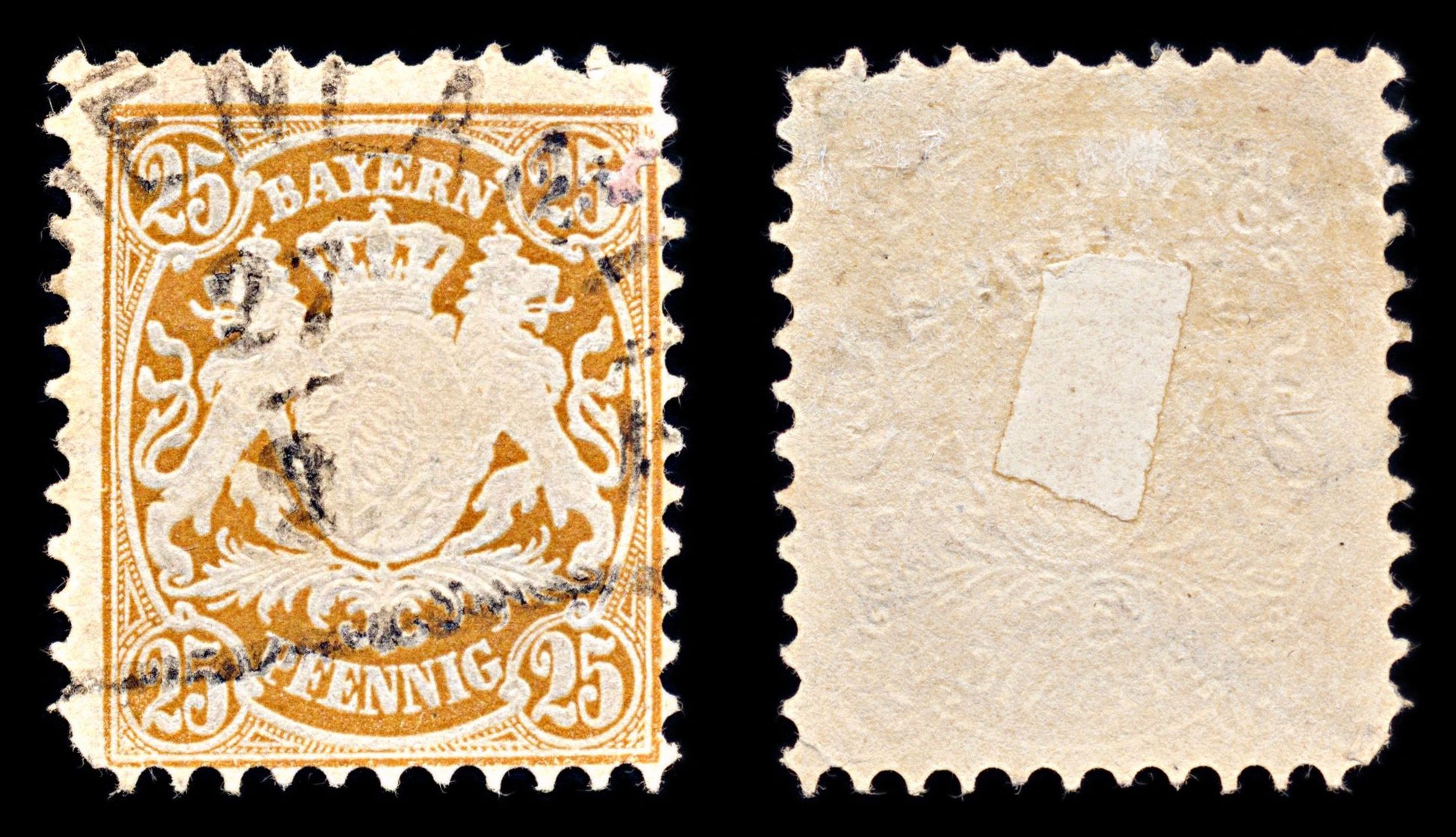 6876 Bavaria SG85 25 Brown Ochre 1876. Sc#43 Mi 41 Used. C£11