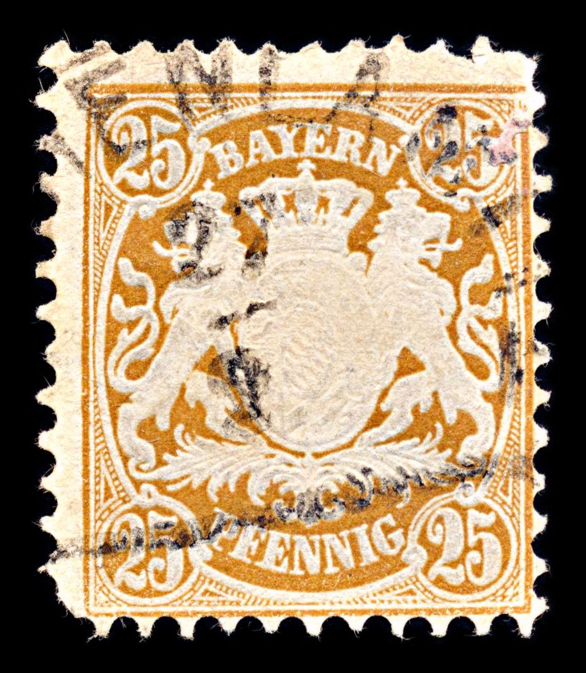 6876 Bavaria SG85 25 Brown Ochre 1876. Sc#43 Mi 41 Used. C£11