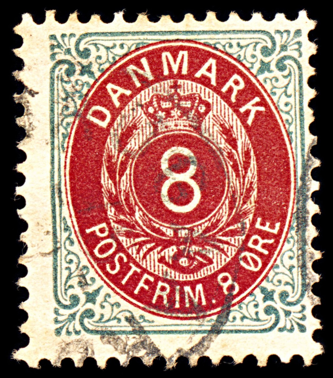 6902 Denmark SG61a 8 Ore Carmine & Grey Green 1875. Used. C£27