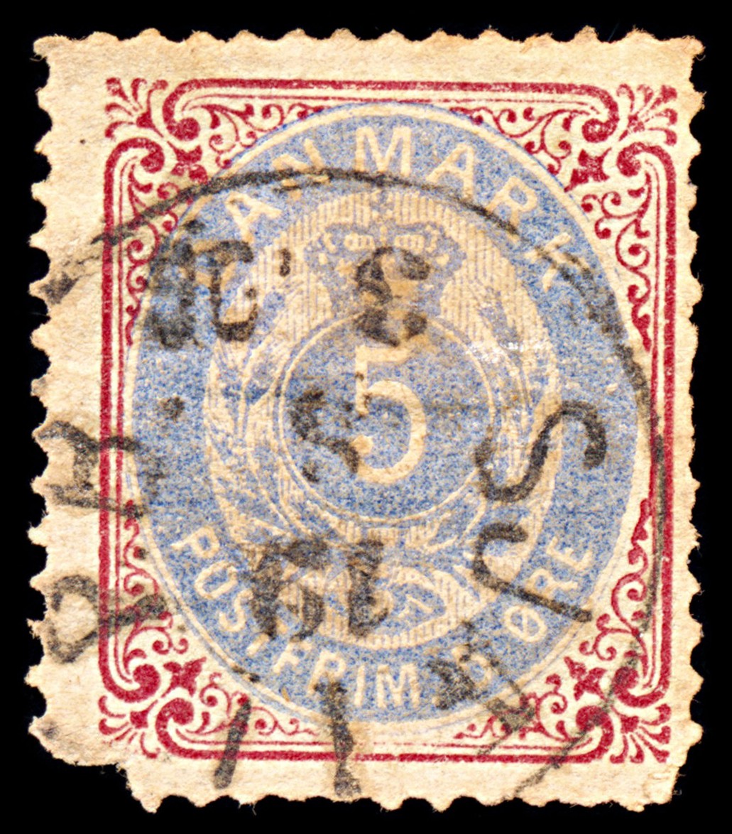 6904 Denmark SG56 5 Ore Blue & Carmine 1879. Sc#27 Mi 24IYA Used. C£55