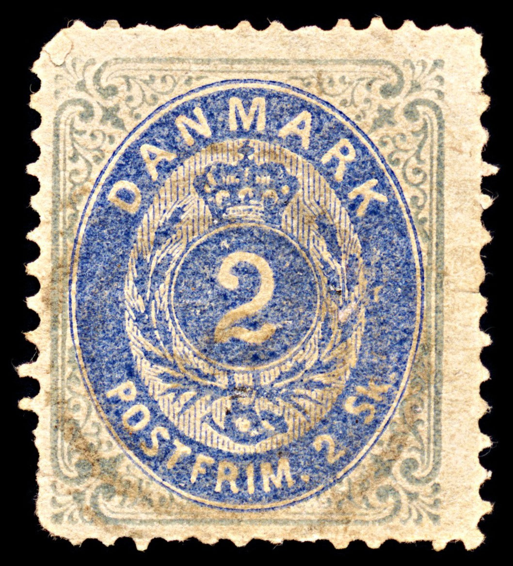 6906 Denmark SG38a 2 Sk Grey & Prussian Blue 1871. Mi 16IAb Used. C£65