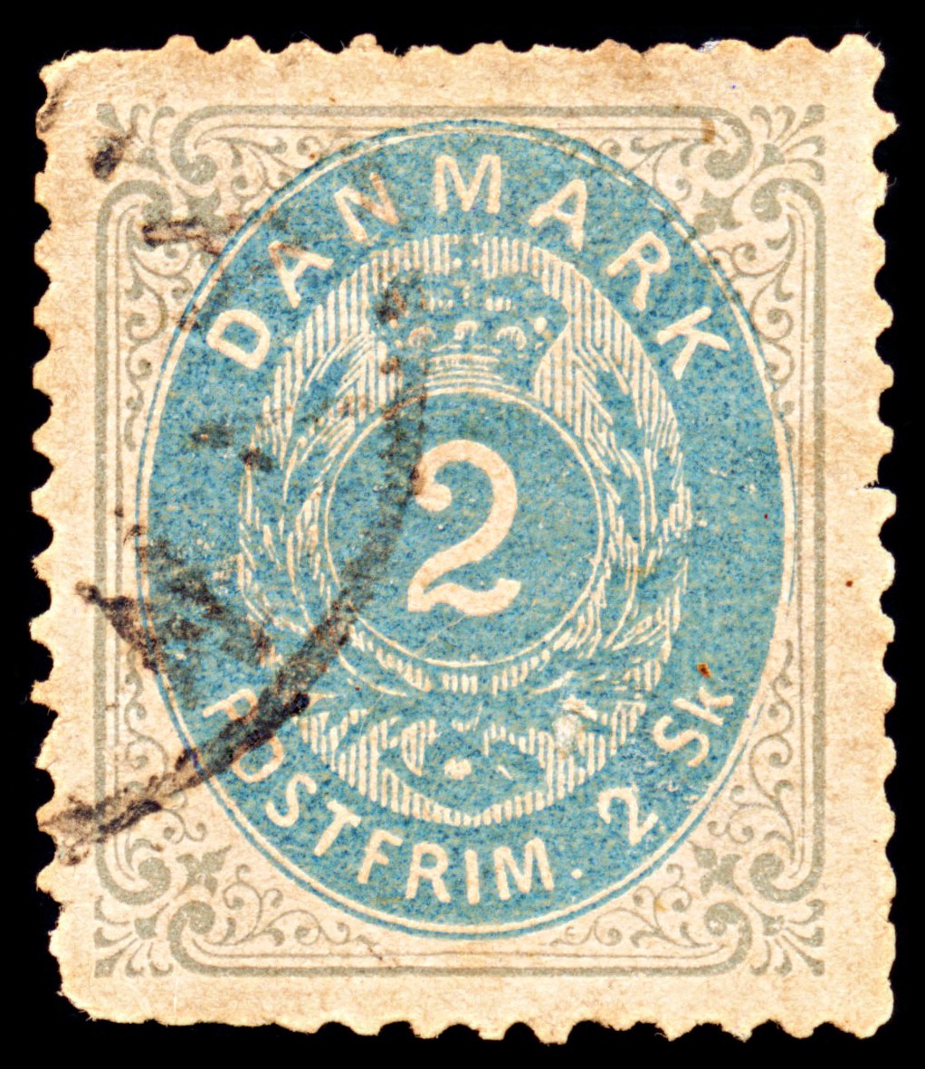 6907 Denmark SG39 2 Sk Grey & Ultramarine 1871. Sc#16 Mi 16IAa Used. C£25