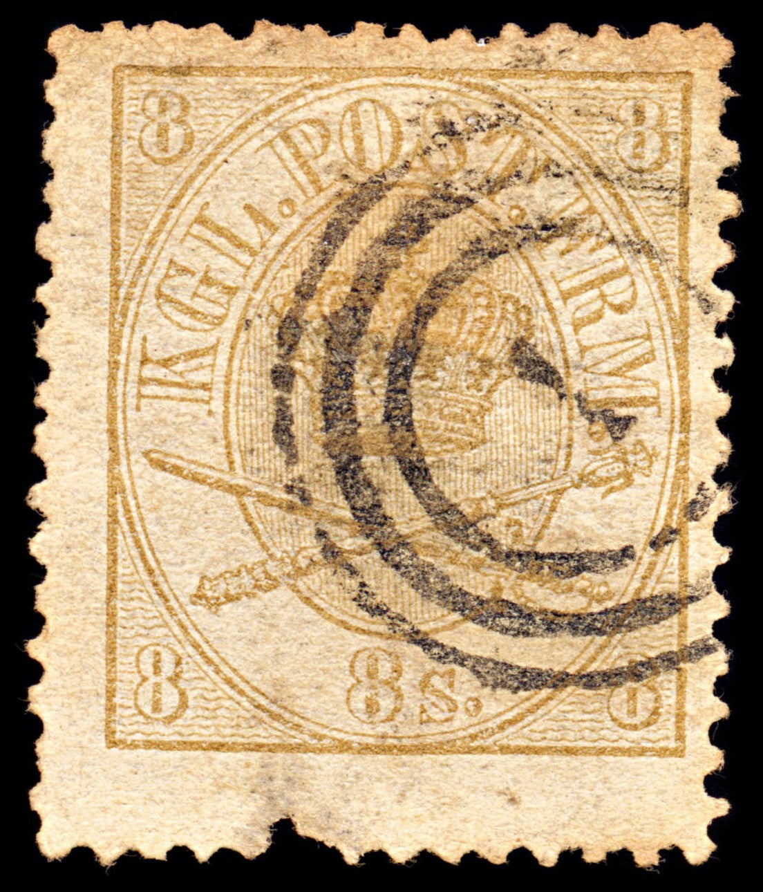 6908 Denmark SG29 8 Sk Brown 1868. Sc#14 Mi 14A Used. C£130