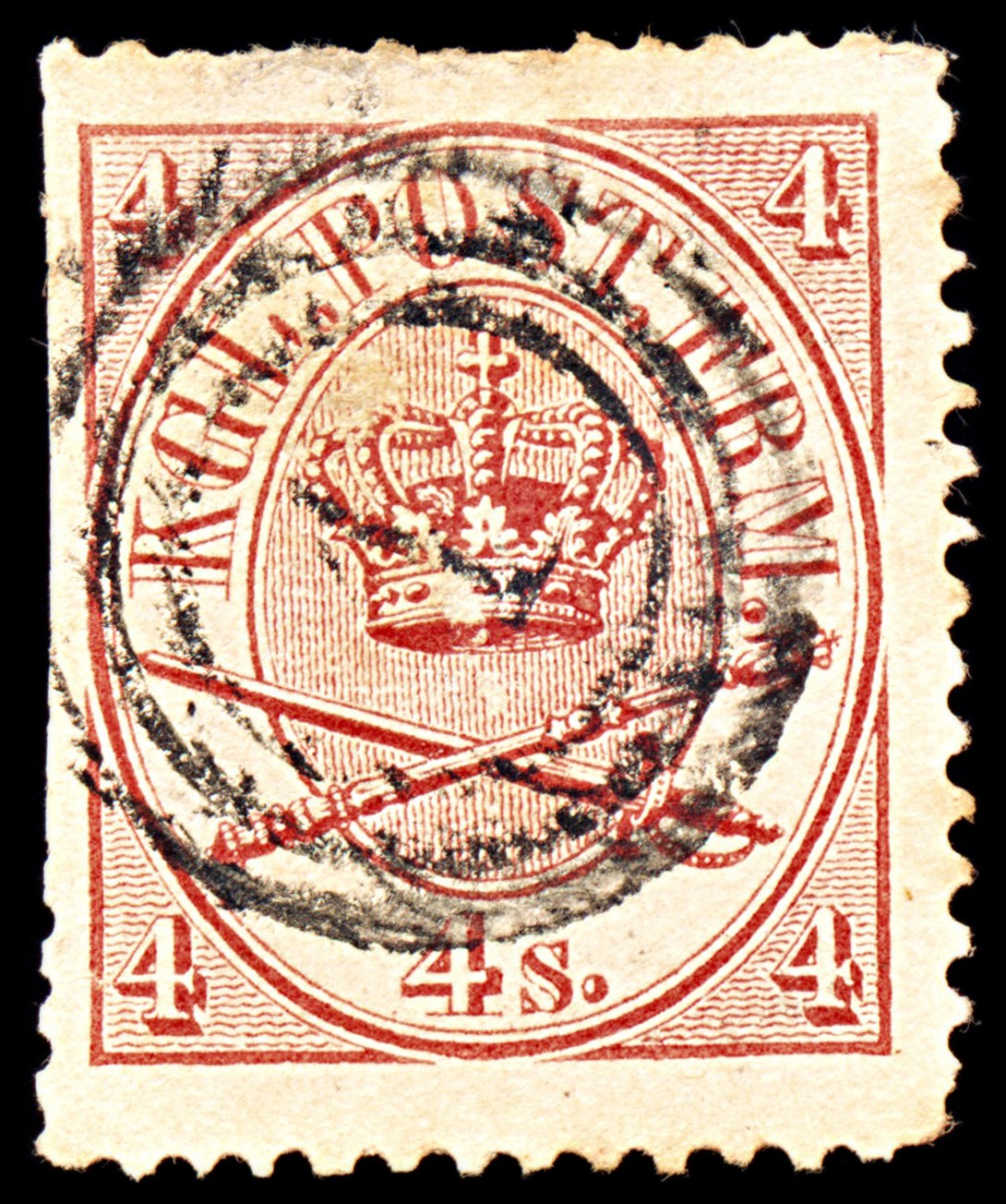 6910 Denmark SG26 4 Sk Carmine 1864. Mi 13Ab Used. C£56