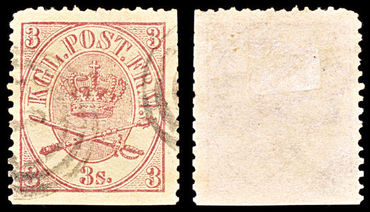 6912 Denmark SG25 3 Sk Reddish Lilac 1865. Sc#12 Mi 12A Used. C£65