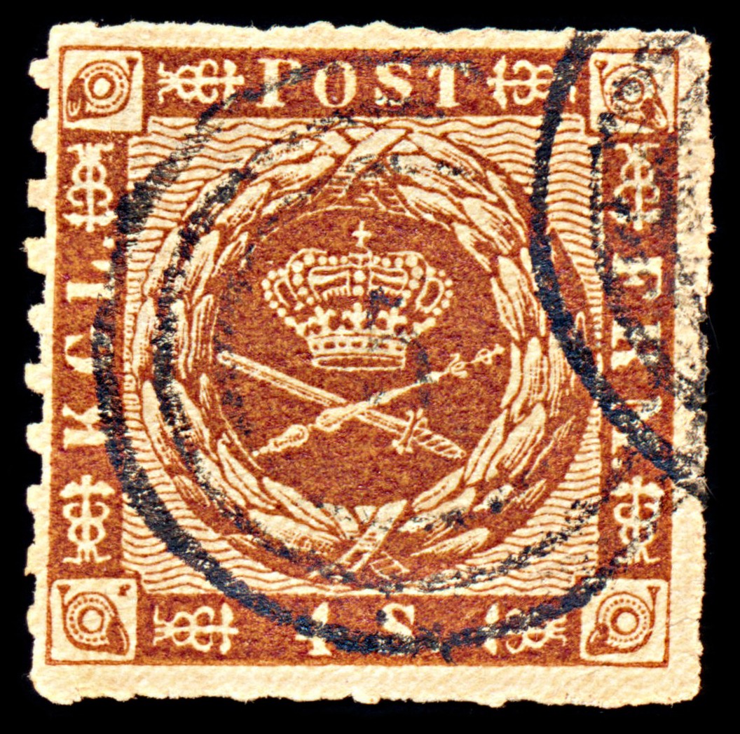 6916 Denmark SG20 4 Sk Red Brown 1863. Sc#9 Mi 9 Used. C£14