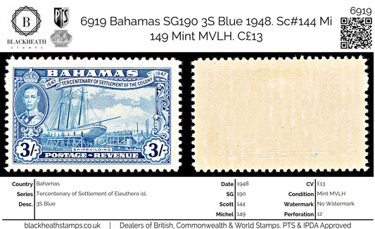 6919 Bahamas SG190 3S Blue 1948. Sc#144 Mi 149 Mint MVLH. C£13