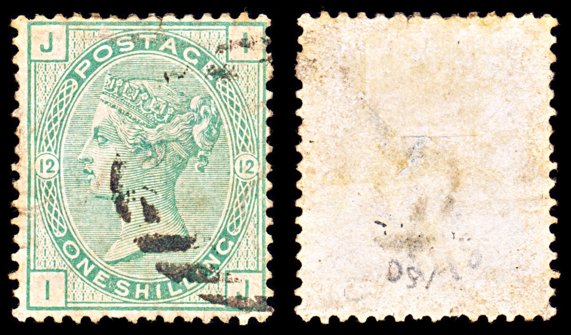 6929 GB SG150 1S Green "IJ". Plate 12 1875. Sc#64 Mi 46 Used. C£160