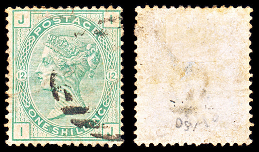 6929 GB SG150 1S Green "IJ". Plate 12 1875. Sc#64 Mi 46 Used. C£160