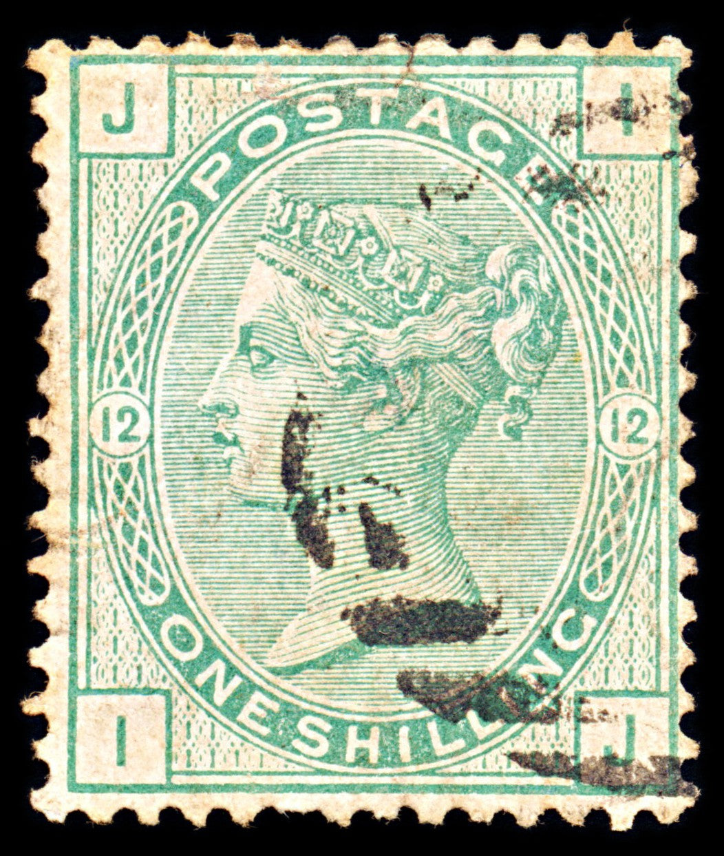 6929 GB SG150 1S Green "IJ". Plate 12 1875. Sc#64 Mi 46 Used. C£160