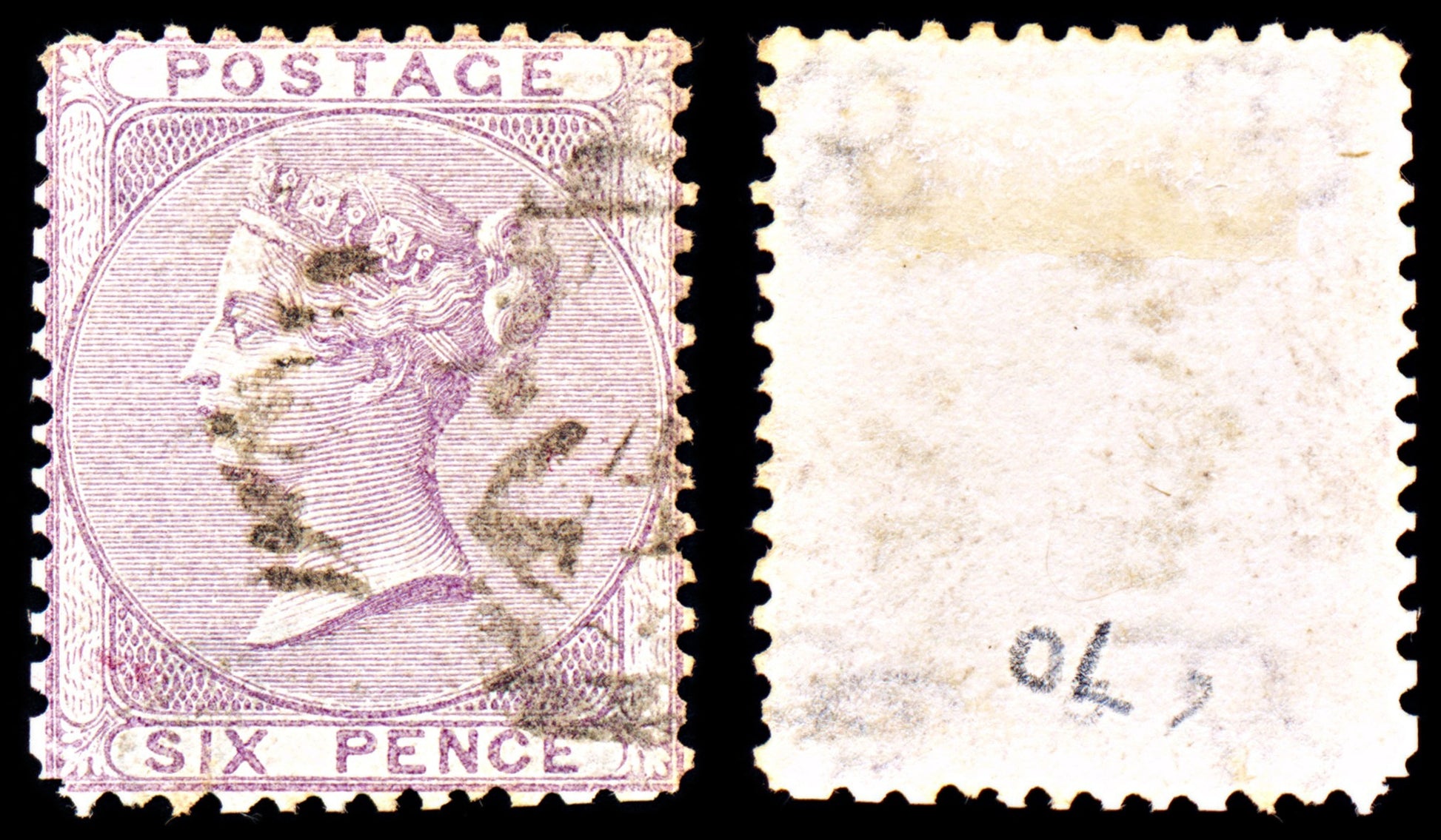 6931 GB SG70 6D Pale Lilac 1856. Sc#27 Mi 14yc Used. C£120