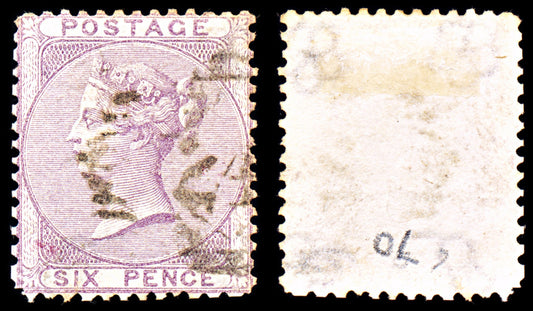 6931 GB SG70 6D Pale Lilac 1856. Sc#27 Mi 14yc Used. C£120