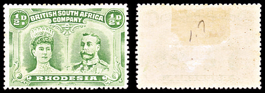 6941 Rhodesia SG122 ½D Dull Green 1910. Mint MH. C£70