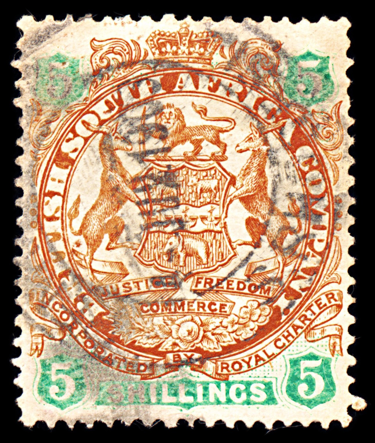 6943 South Africa Company SG49 5S Emerald & Red Brown 1896. Sc#38 Mi 37II Used. C£16