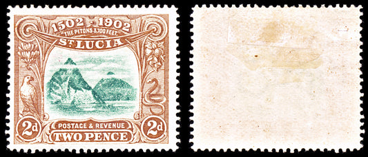 6944 Saint Lucia SG63 2D Brown & Green 1902. Sc#49 Mi 34 Mint MH. C£18