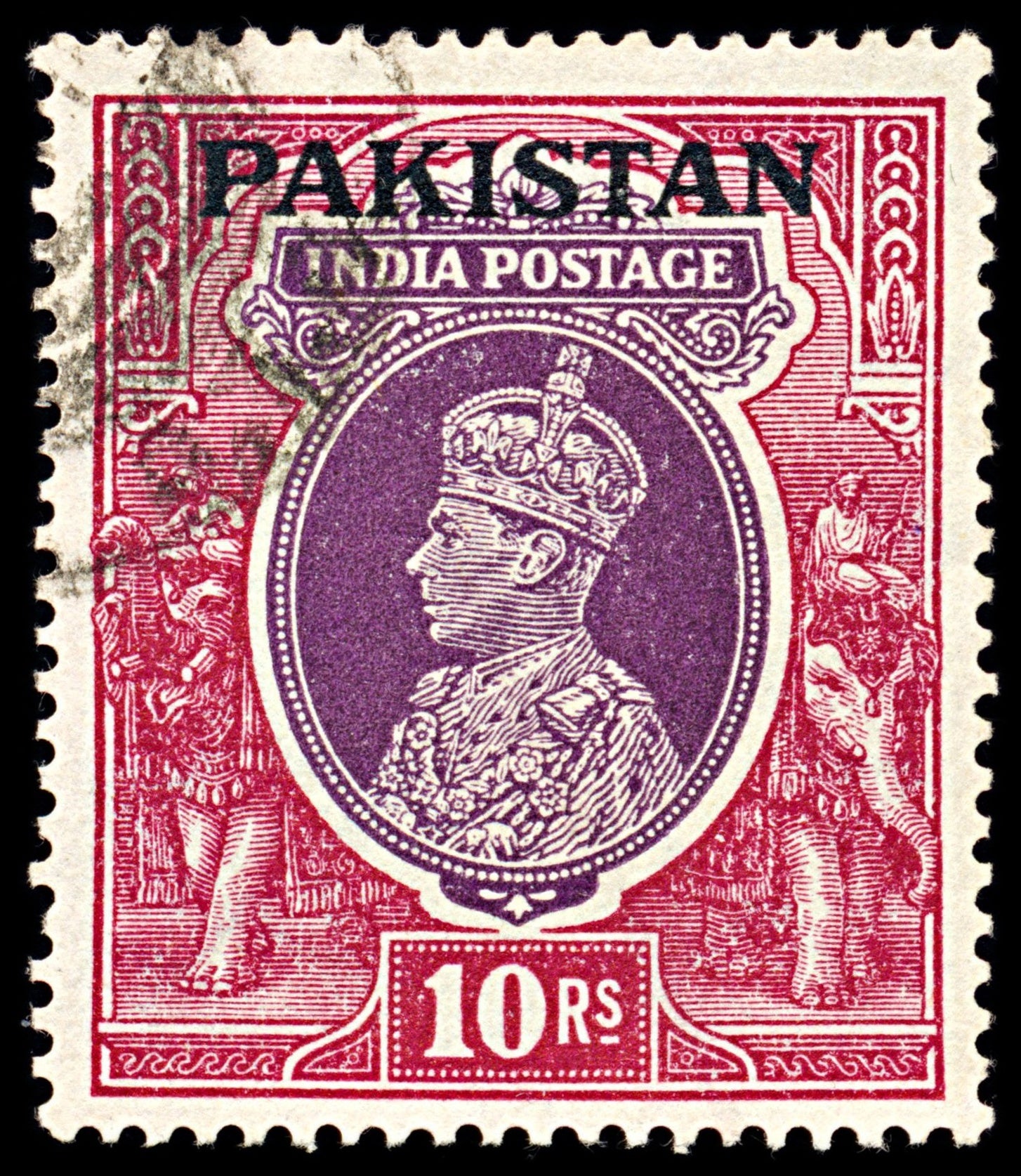 6986 Pakistan SG17 10Rs Claret & Purple 1947. Sc#17 Mi 17 Used. C£15