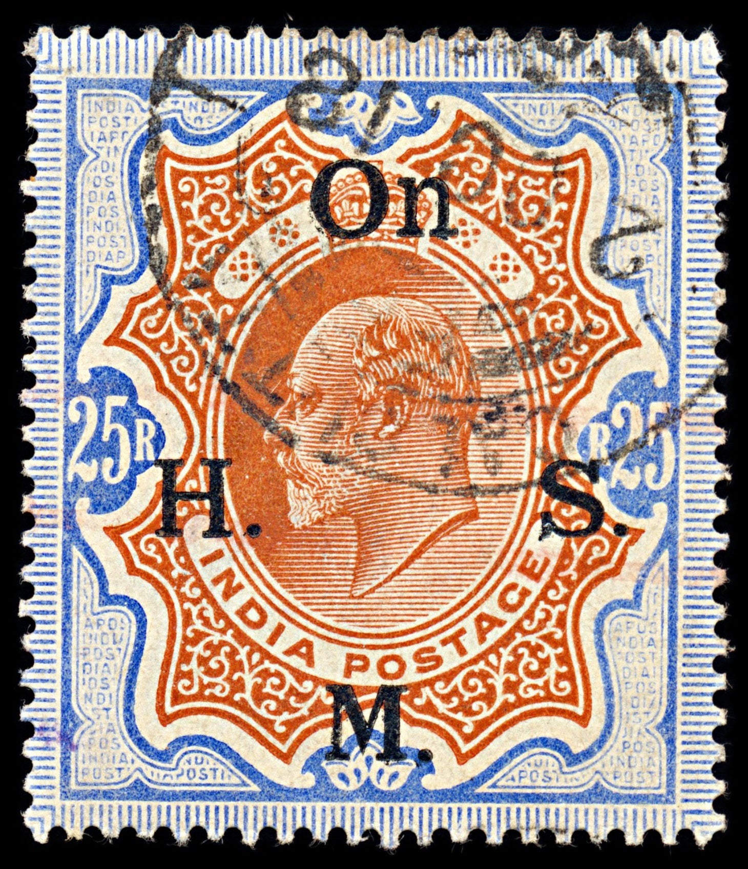 6996 India SG O72 25R Blue & Orange Brown. "On H. M. S." 1909. Sc#O51 Mi D50 Used. C£110