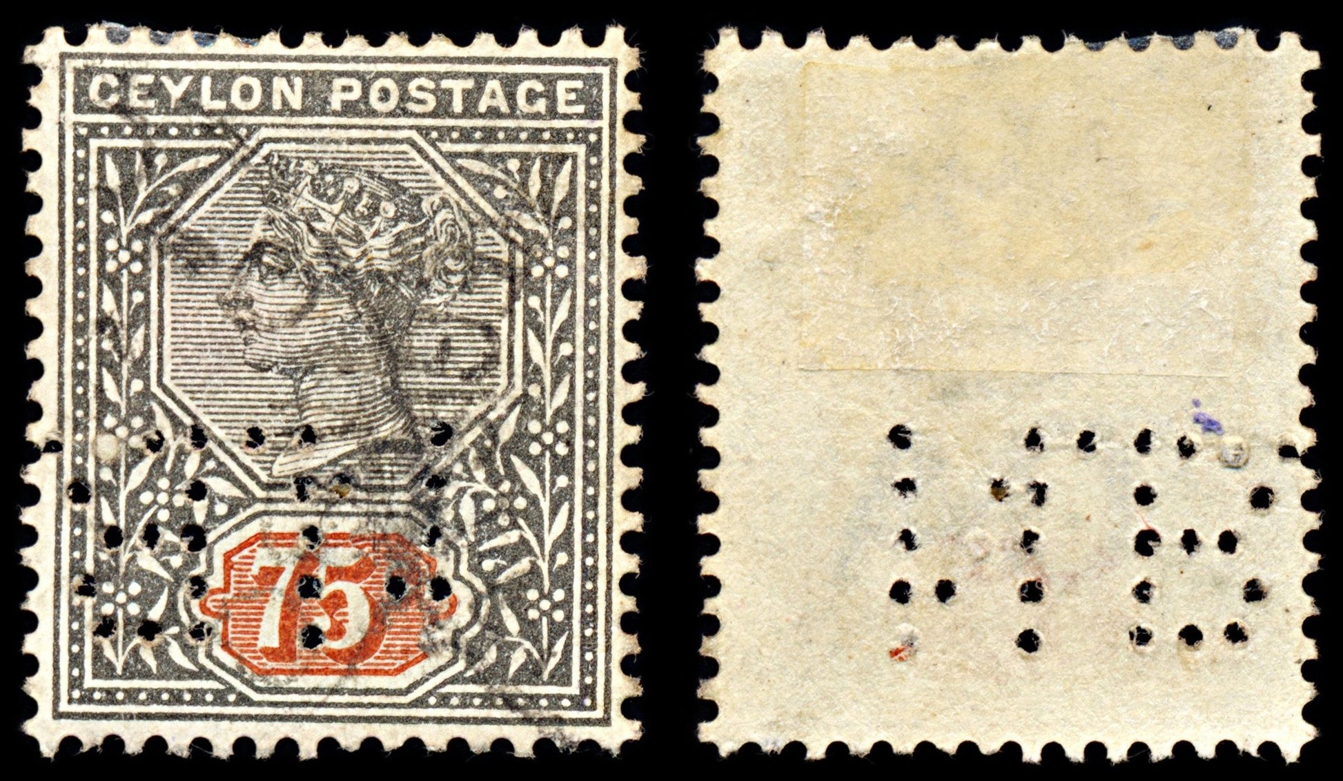 7023 Ceylon SG262 75C Black & Brown 1899. Sc#141 Mi 124 Used. C£10