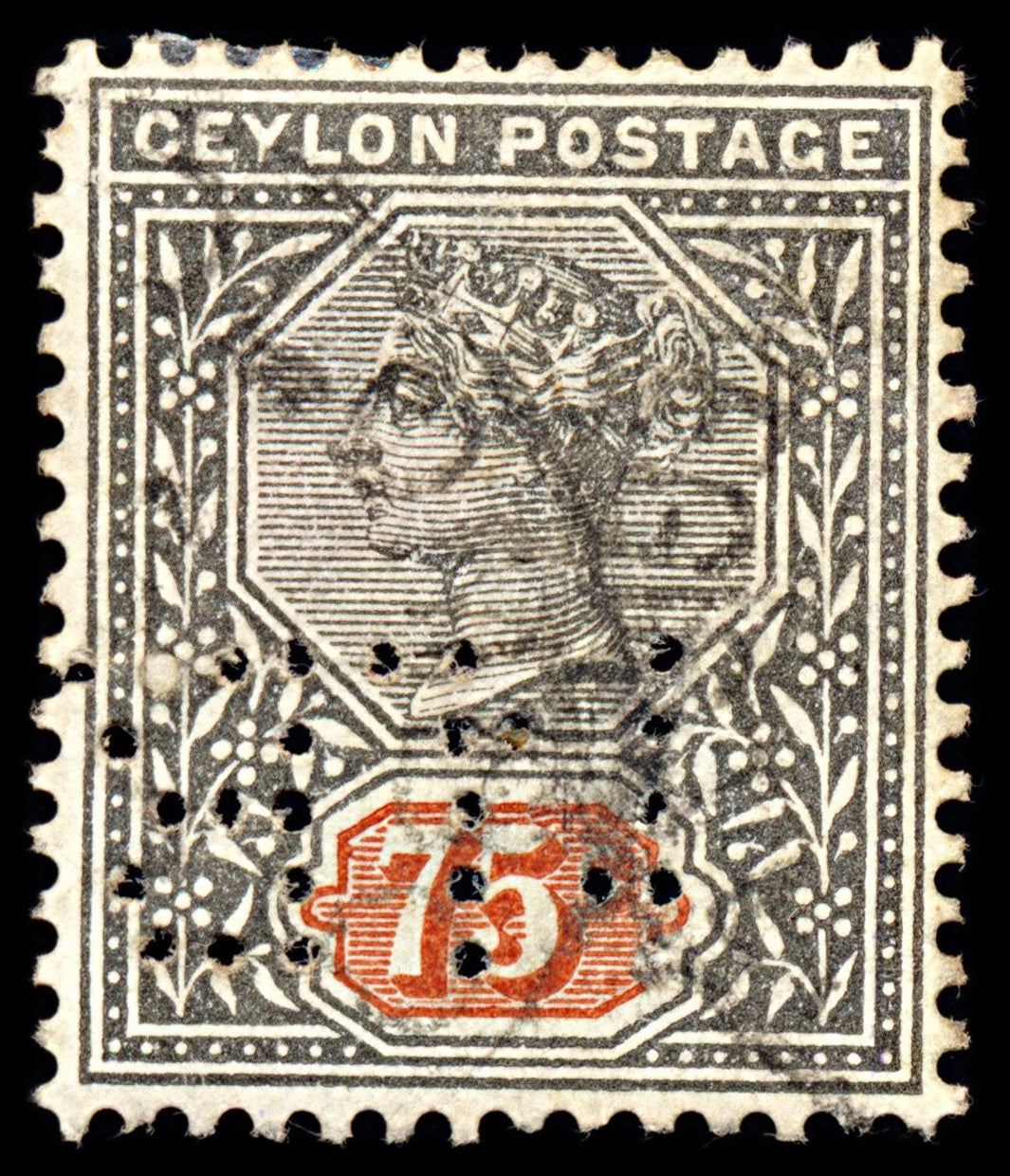 7023 Ceylon SG262 75C Black & Brown 1899. Sc#141 Mi 124 Used. C£10