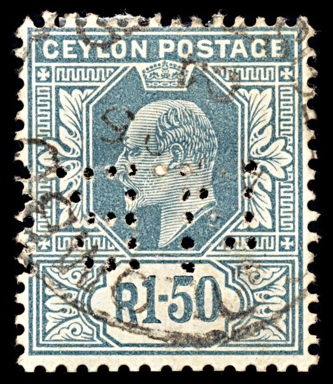 7024 Ceylon SG275 1.50Rs Slate 1903. Sc#176 Mi 141 Used. C£70