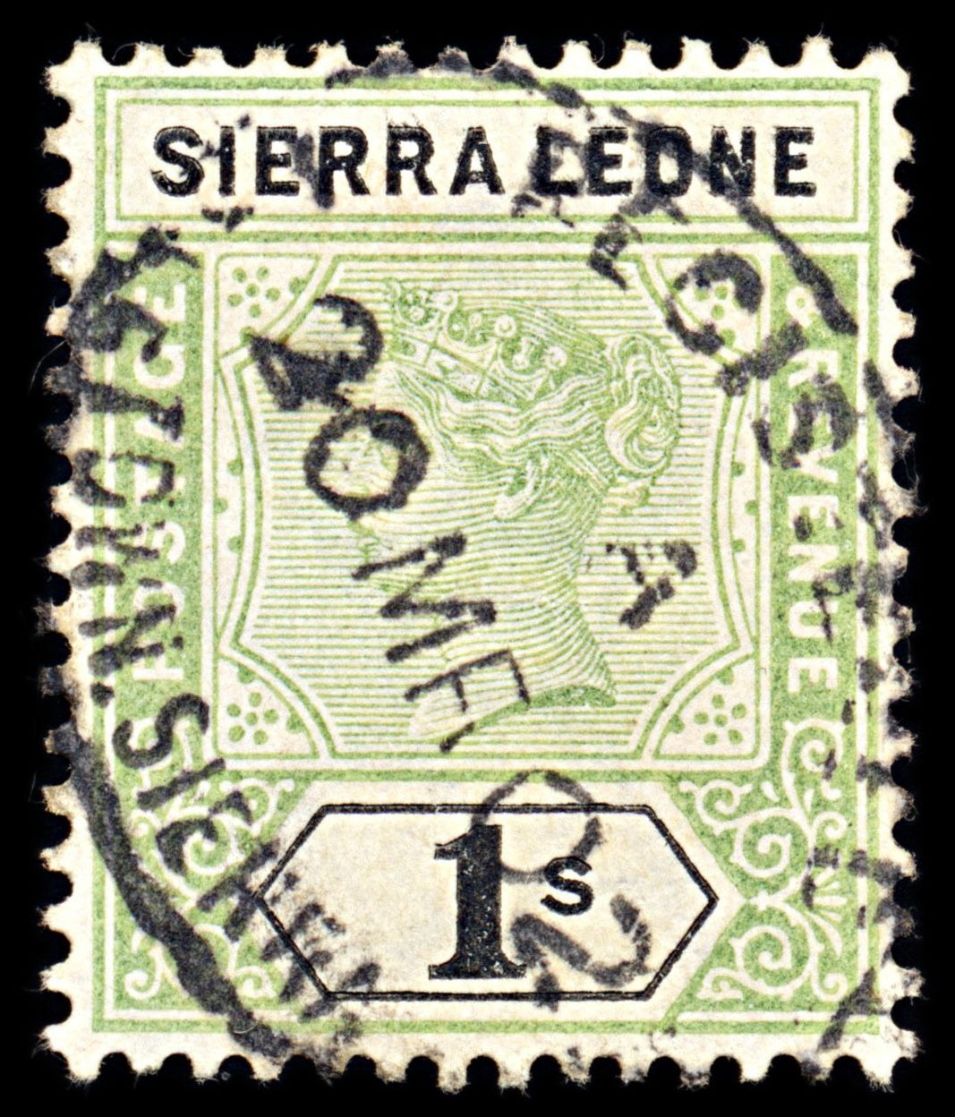 7032 Sierra Leone SG50 1S Black & Green 1896. Sc#43 Mi 33 Used. C£29