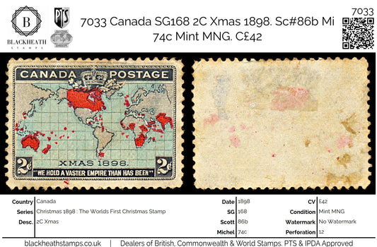 7033 Canada SG168 2C Xmas 1898. Sc#86b Mi 74c Mint MNG. C£42