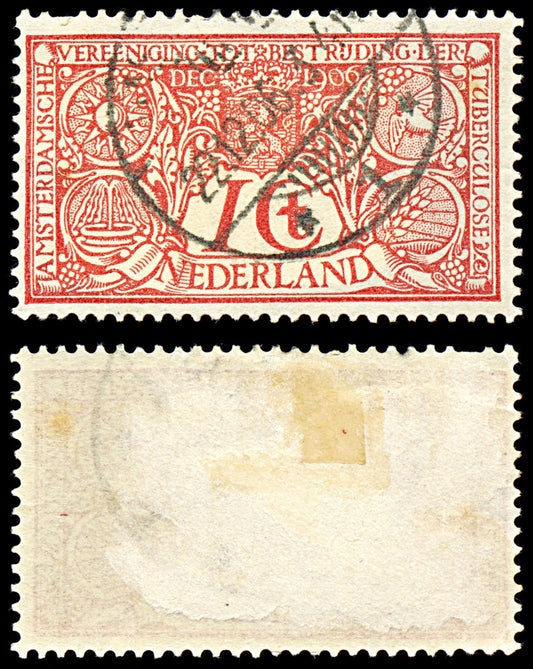 7040 Netherlands SG208 1+1C Red 1906. Sc#B1 Mi 69 Used. C£17