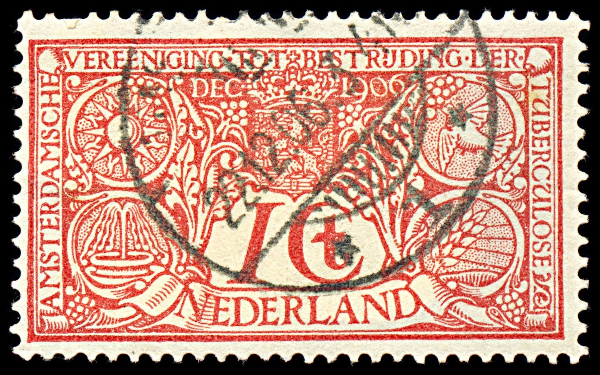 7040 Netherlands SG208 1+1C Red 1906. Sc#B1 Mi 69 Used. C£17