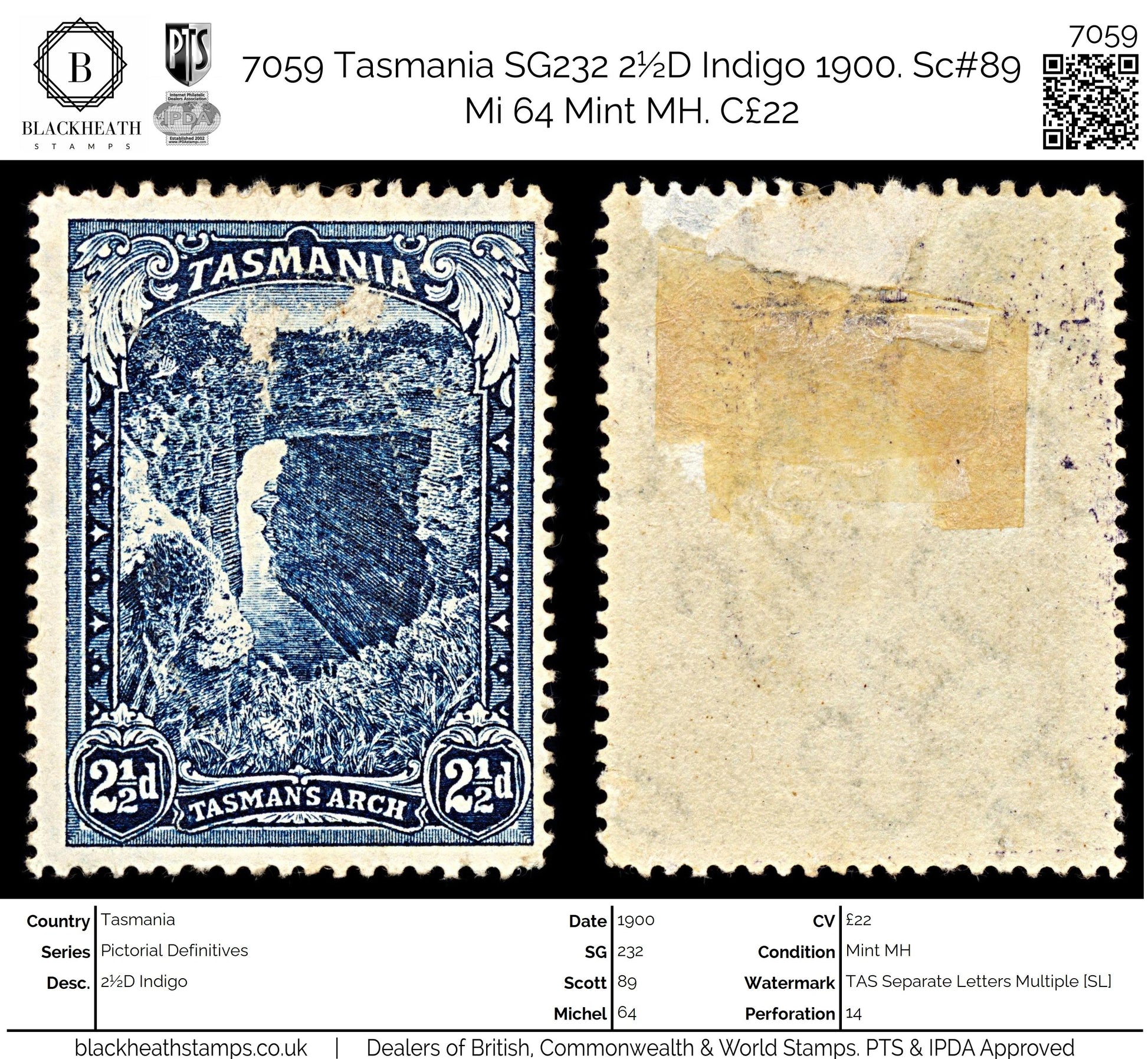 1115 Tasmania SG232 2½D Indigo 1900. Sc#89 Mi 64 Mint MH. C£22 (Copy) (Copy) (Copy) (Copy)