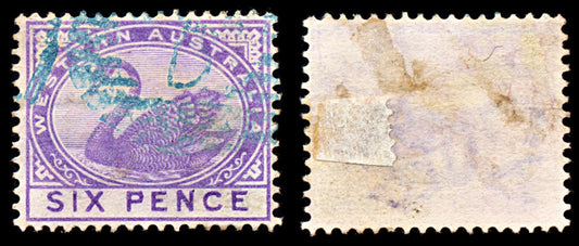 7063 Western Australia SG100 6D Violet. Green Postmark 1890. Sc#67 Mi 39 Used