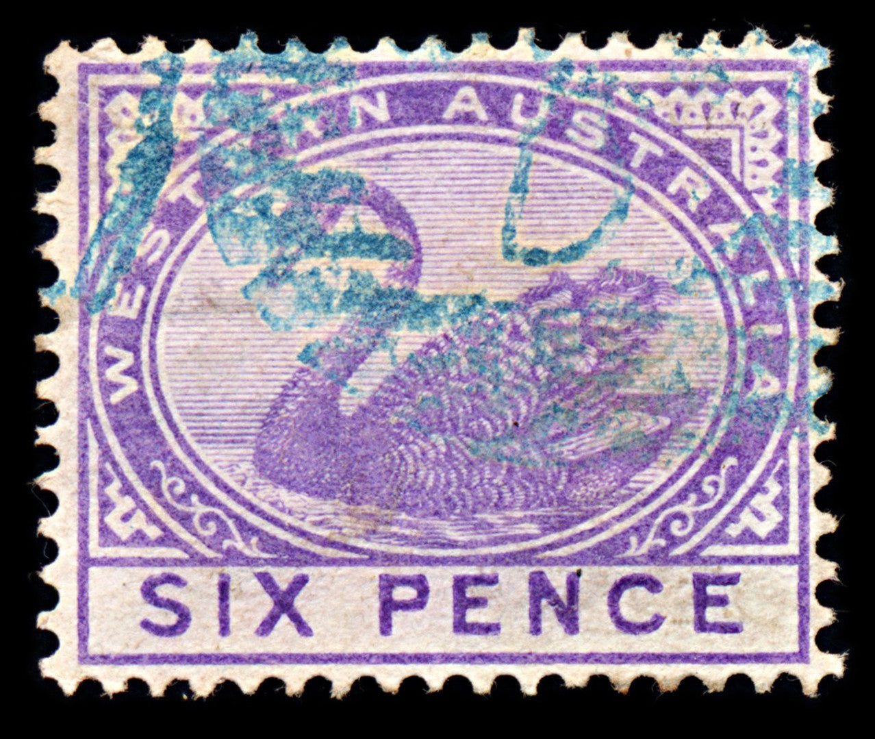 7063 Western Australia SG100 6D Violet. Green Postmark 1890. Sc#67 Mi 39 Used