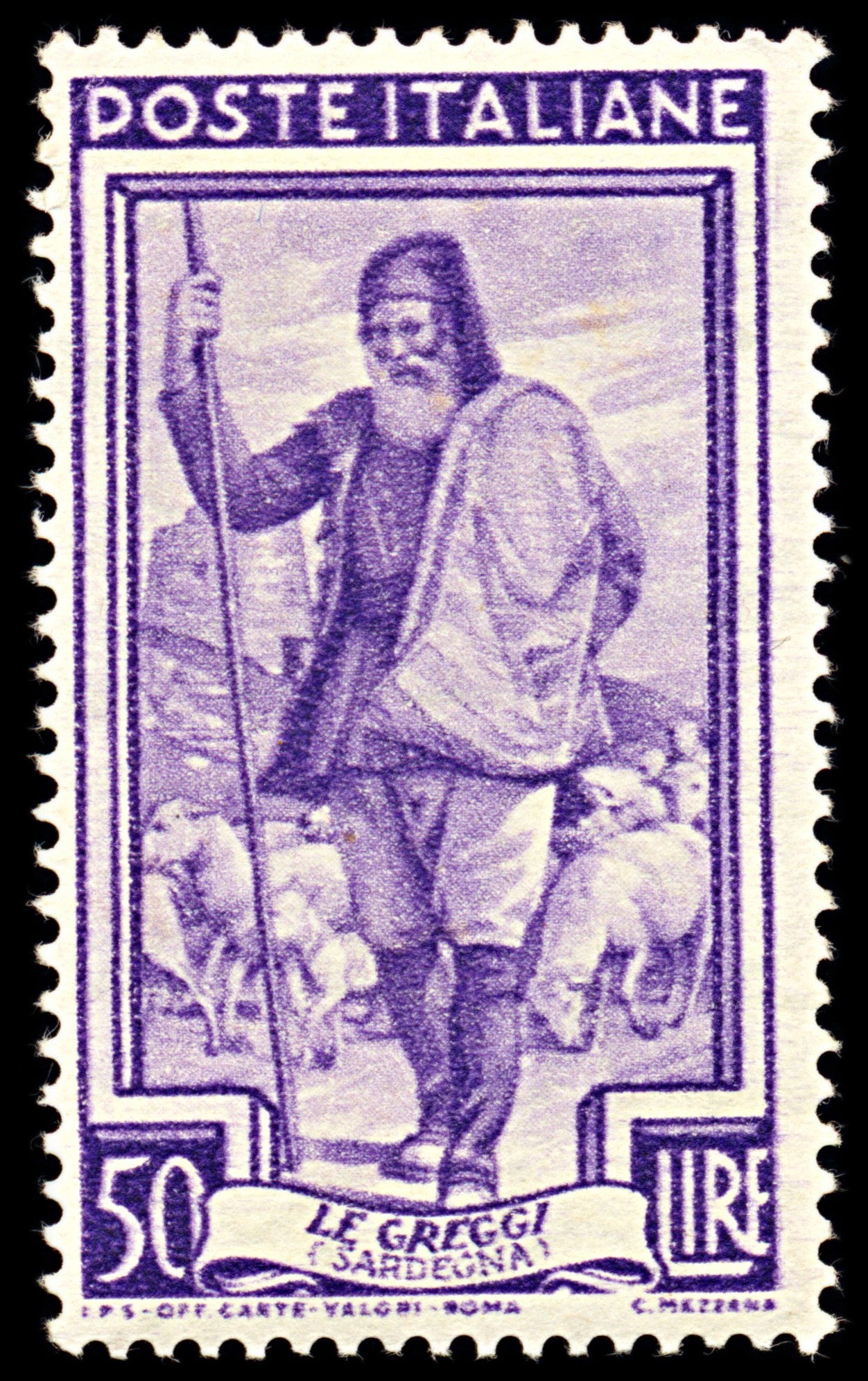 7073 Italy SG773 50L Violet 1950. Sc#562 Mi 820 Mint MNH. C£50