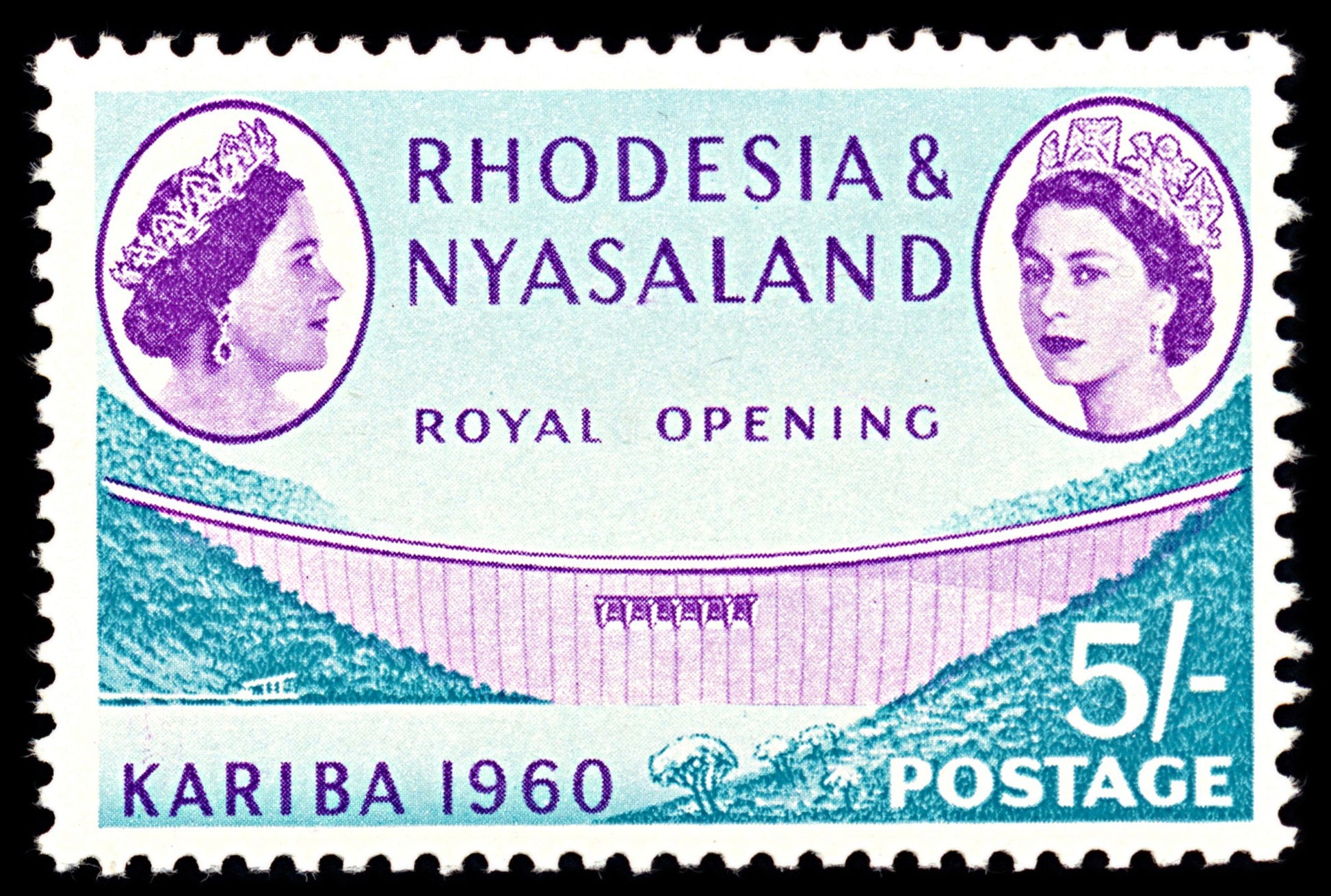 7114 Rhodesia and Nyasaland SG37 5S Green Blue & Lilac 1960. Sc#177 Mi 39 Mint MVLH. C£11