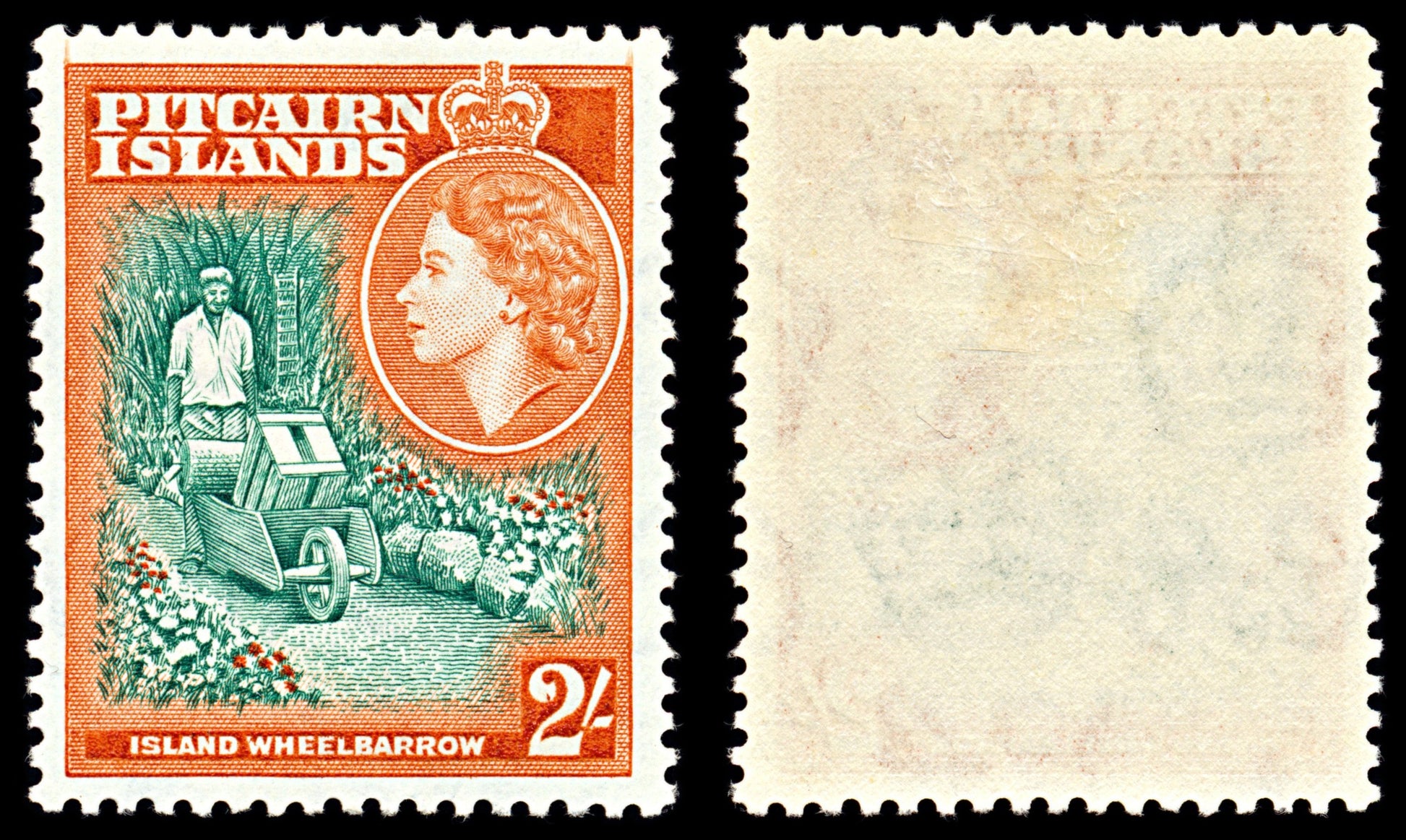 7115 Pitcairn Islands SG27 2S Deep Orange & Green 1957. Sc#29 Mi 29 Mint MH. C£11