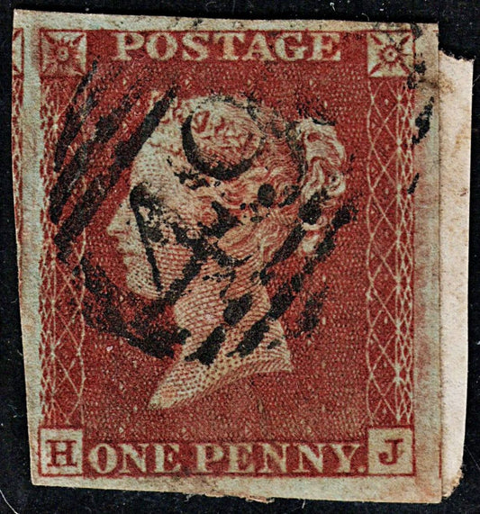 3685 GB 1d Red 1852. SG8 Sc3 Mi3. Spec BS28 Plate 63. "HJ". 4 Margins. c£30