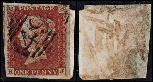 3685 GB 1d Red 1852. SG8 Sc3 Mi3. Spec BS28 Plate 63. "HJ". 4 Margins. c£30