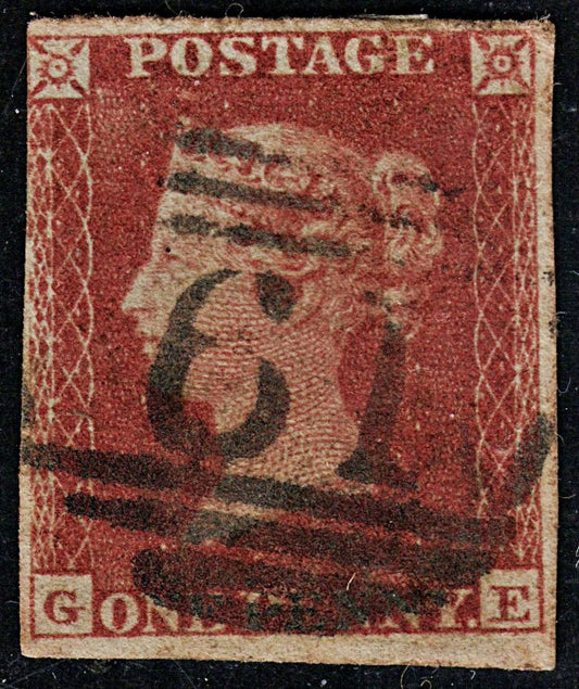 3688 GB 1d Red 1852. SG8 Sc3 Mi3. Spec B2 Plate 156. "GE". 3½ Margins. c£40