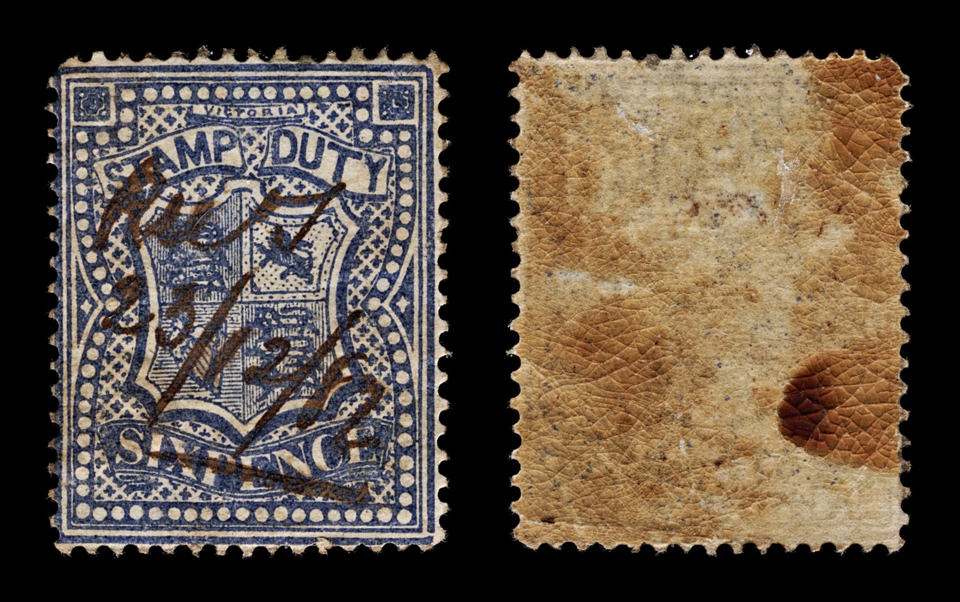 4232 Victoria SG255a 6d Dull Blue. Stamp Duty. 1879. Sc# AR33 Mi ST16 Fine Used. C£50