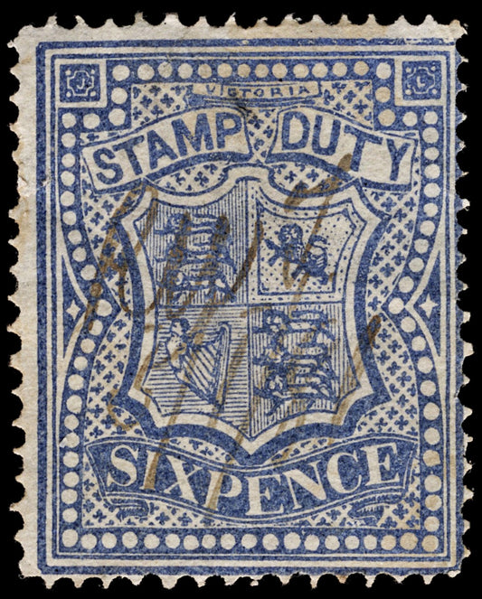 4233 Victoria SG255a 6d Blue. Stamp Duty. 1879. Sc# AR33 Mi ST16 Fine Used. C£50