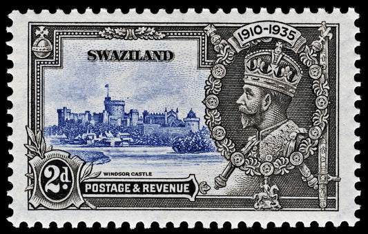 4250 Eswatini (Swaziland) SG22 2d Grey & Ultramarine. Flaw Dot Next To Turret. 1935. Sc#21 Mi21 MM Mint. C£140