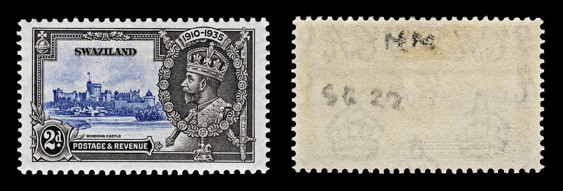 4250 Eswatini (Swaziland) SG22 2d Grey & Ultramarine. Flaw Dot Next To Turret. 1935. Sc#21 Mi21 MM Mint. C£140