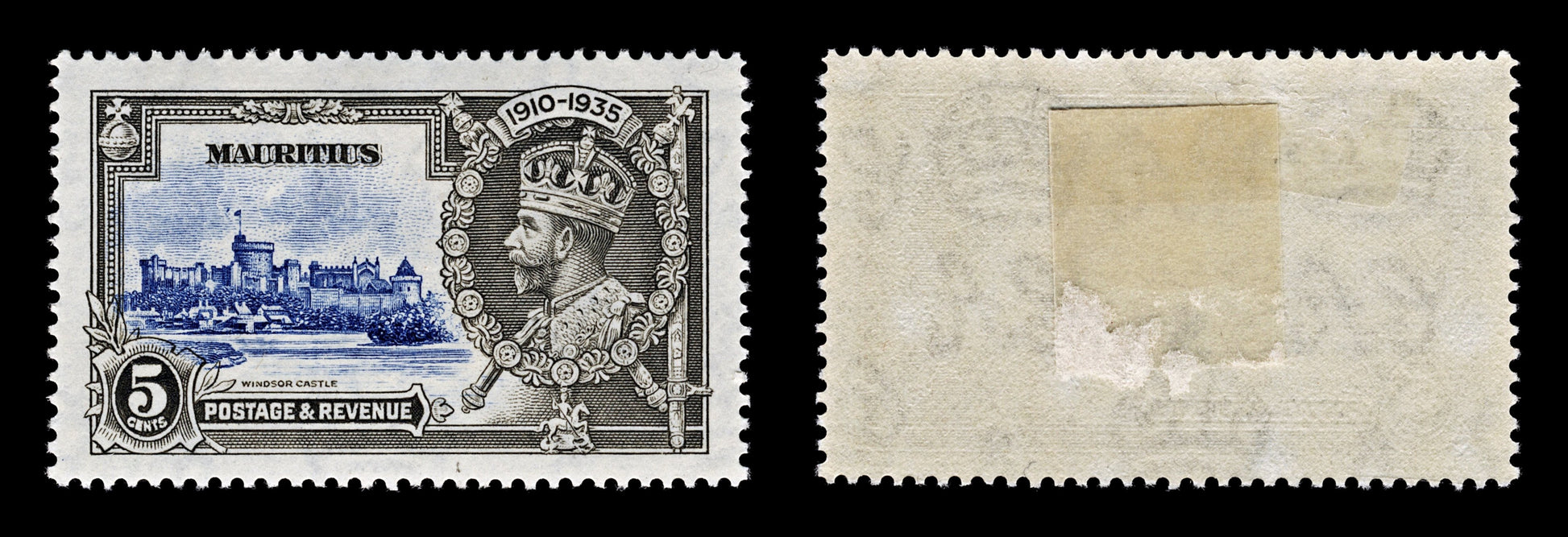 4253 Mauritius SG245 5c Grey & Blue. Flaw Dot Next To Flag Staff. 1935. Sc#204 Mi196 MM Mint. C£160