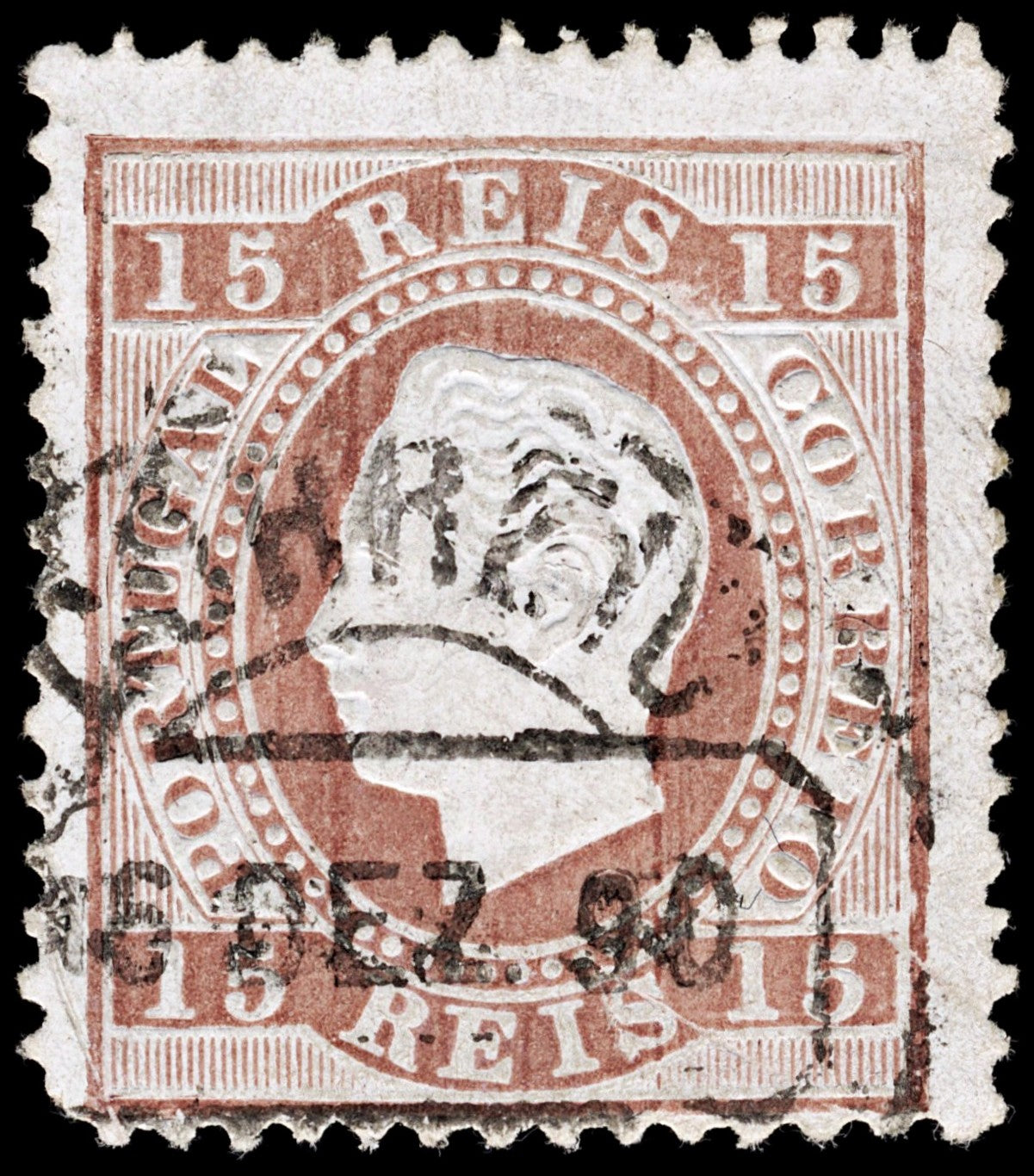 4268 Portugal SG136 15 Reis Brown. Enammel Coated Paper. 1875. Sc#38b Mi36yB Fine Used. C£35