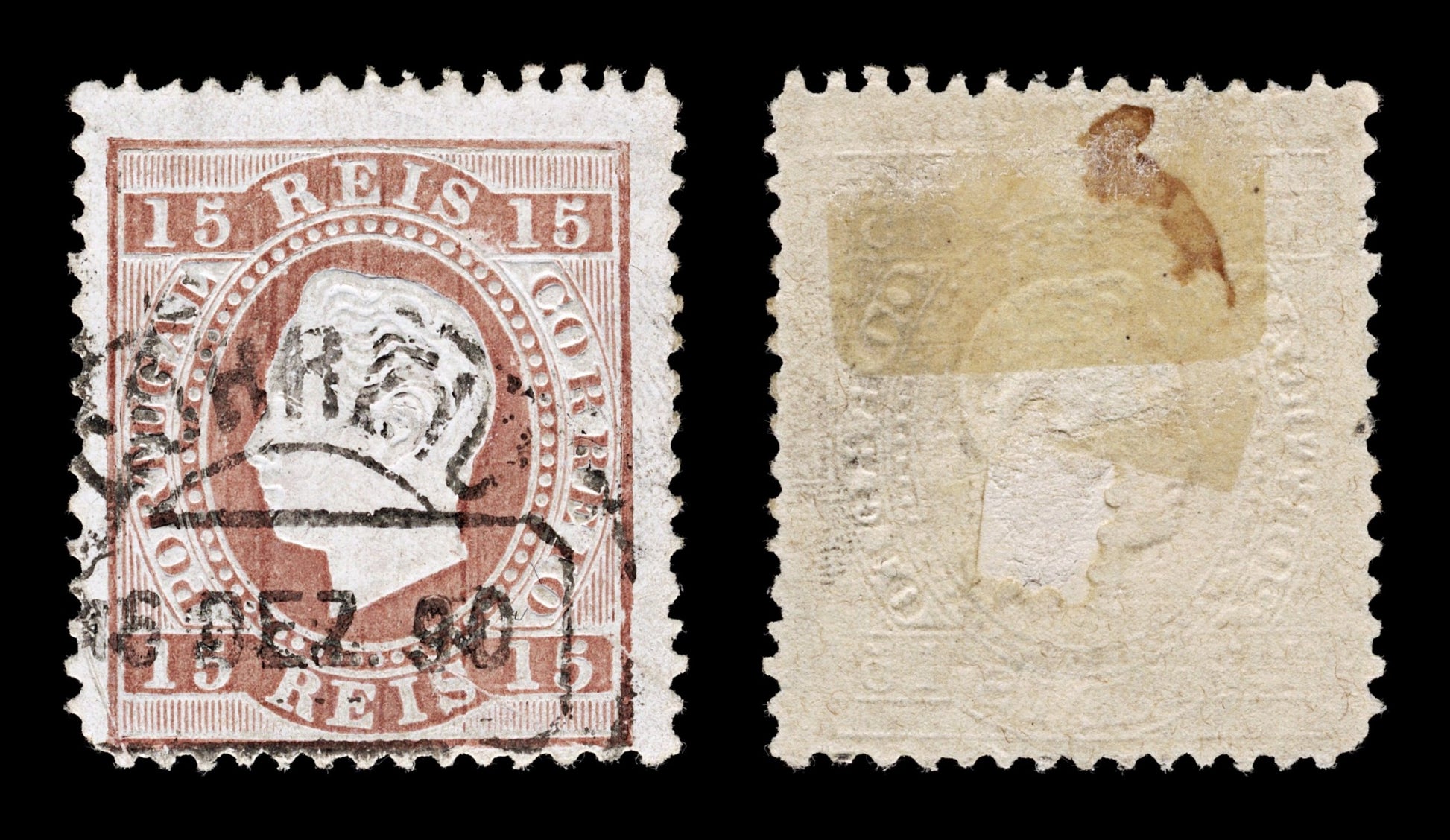 4268 Portugal SG136 15 Reis Brown. Enammel Coated Paper. 1875. Sc#38b Mi36yB Fine Used. C£35