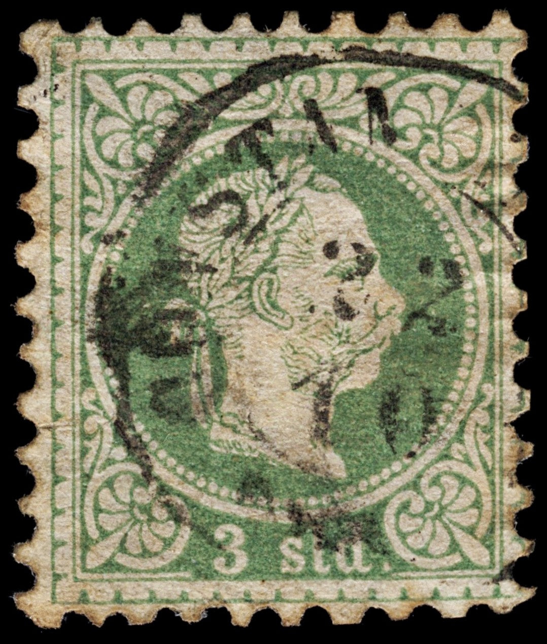 4272 Turkey - Austrian Post Offices SG2 3 Sld Green. 1867. Sc#2 Mi2Ia Fine Used. C£70