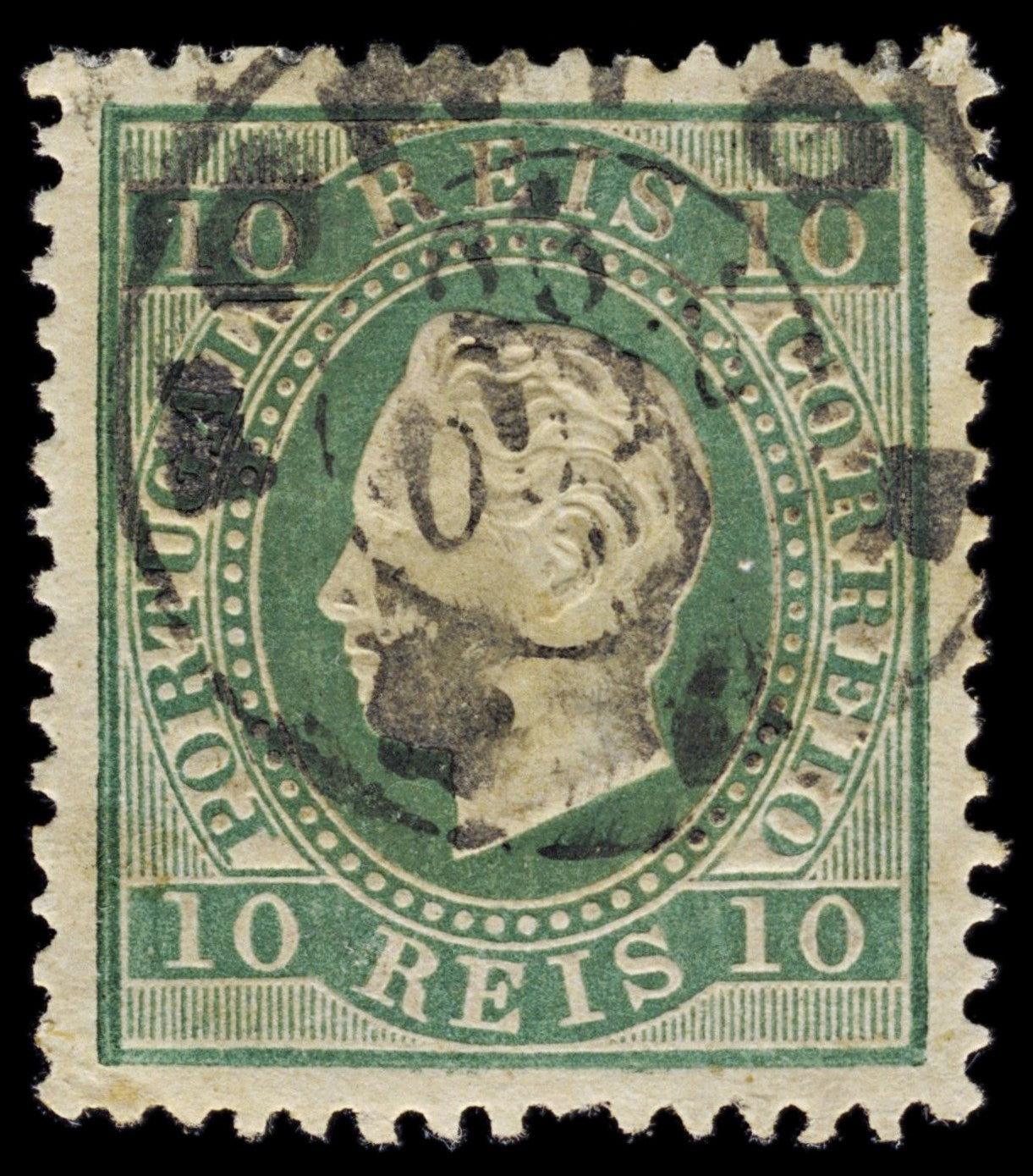 4381 Portugal SG72 10 Reis Blue-Green. P12½. 1879. Sc#36 Mi47xaB Fine Used. C£175