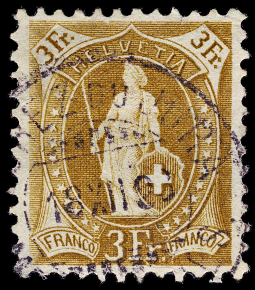 4398 Switzerland SG139 3Fr Ochre Brown. 1891. Sc#88 Mi64XAb Fine Used. C£36