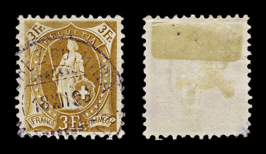 4398 Switzerland SG139 3Fr Ochre Brown. 1891. Sc#88 Mi64XAb Fine Used. C£36