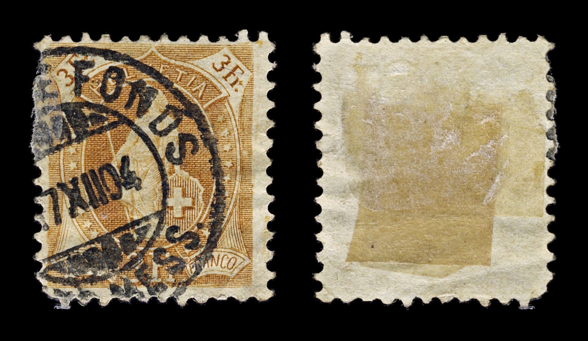 4399 Switzerland SG162 3Fr Ochre Brown. 1902. Sc#88b Mi64YDb Fair Used. C£36