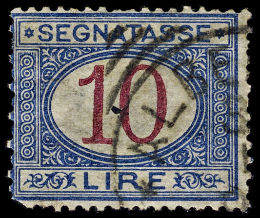 4406 Italy SG D38 10 Lire Blue & Brown. 1870. Sc# J19 Mi P14 Ggood Used. C£48